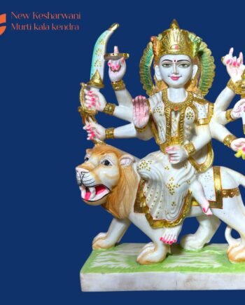 Maa Durga White Makrana Marble Murti , 27 inches